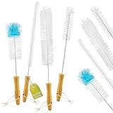 Jeff @ Set mit 4 hochwertigen Flaschenbürsten – Einzigartige Kratzfeste Bürste mit Bambusgriff – Lange Reinigungsbürste für Jede Flasche – perfekt für Flaschen, Flaschen