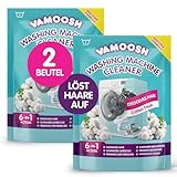 Vamoosh 6-in-1 Waschmaschinenreiniger & Entkalker, löst Haare auf, beseitigt schlechte Gerüche, entfernt Kalk, hinterlässt einen frischen Geruch, antibakterieller Tiefenreiniger, 2 Beutel 2 Waschgänge