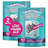 Vamoosh 6-in-1 Waschmaschinenreiniger, löst Haare, beseitigt schlechte Gerüche, entfernt Kalk, Tiefenreinigung, hinterlässt frische Riechen, antibakteriell, entkalkt, 2 Beutel, 2 Wäschen